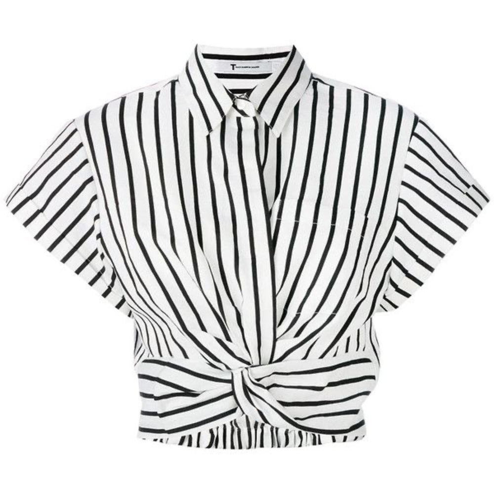 T by Alexander Wang black white striped crop top
